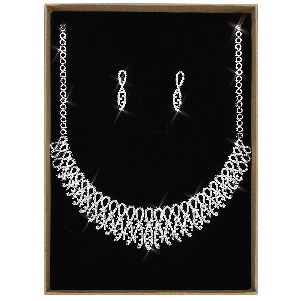 MA3W1432 - Rhodium Brass Jewelry Sets with AAA Grade CZ  in Clear