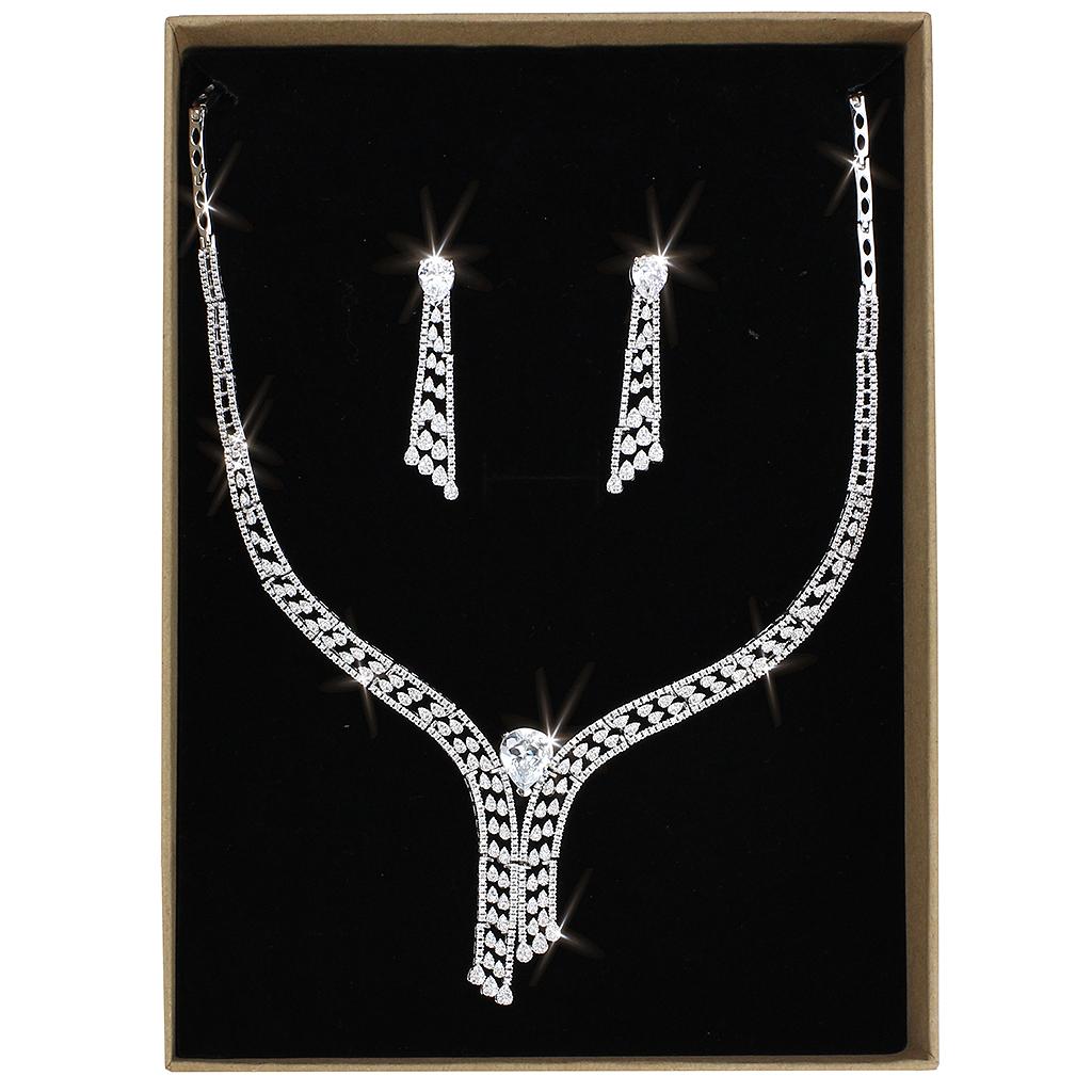 MA3W1434 - Rhodium Brass Jewelry Sets with AAA Grade CZ  in Clear