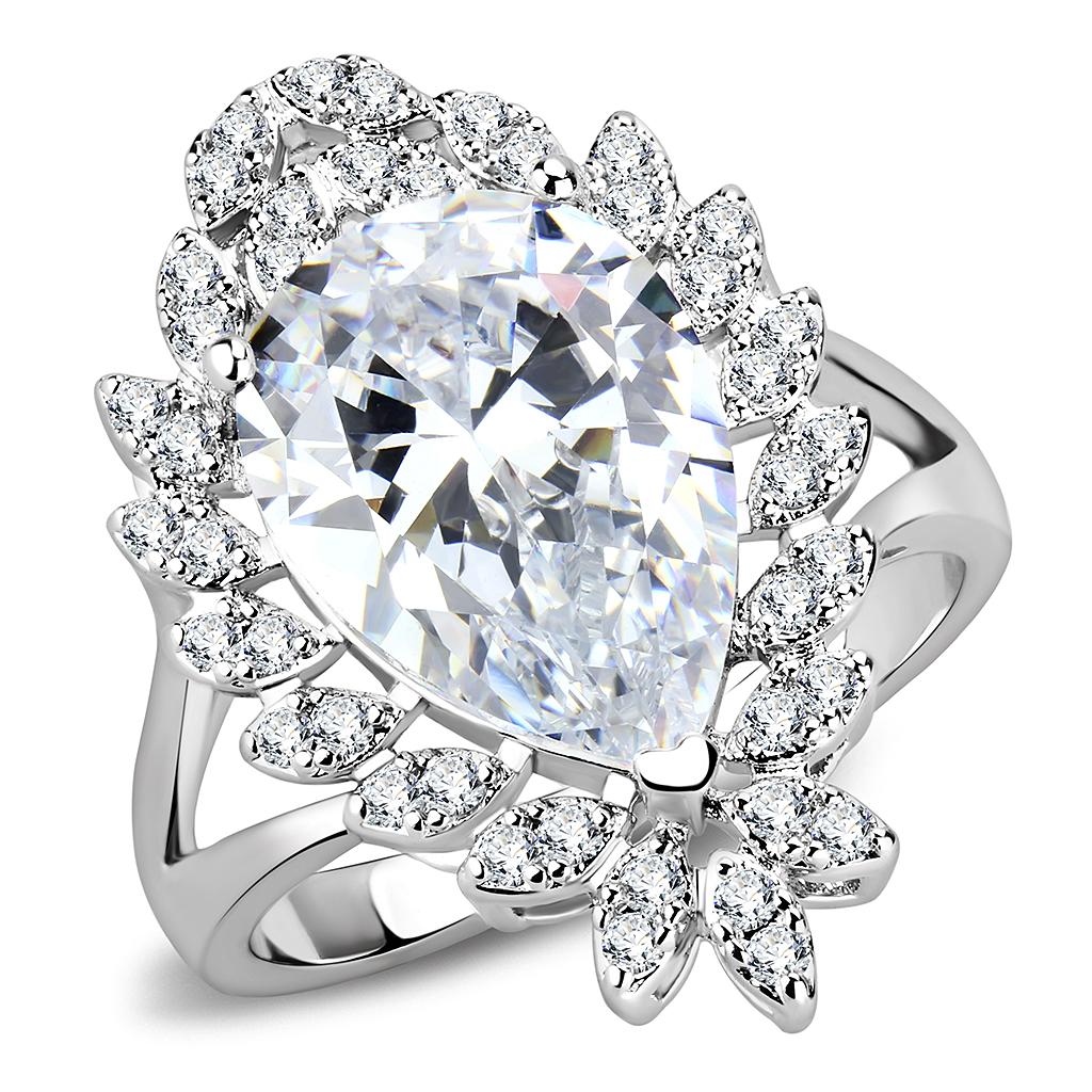 MA3W1435 - Rhodium Brass Ring with AAA Grade CZ  in Clear
