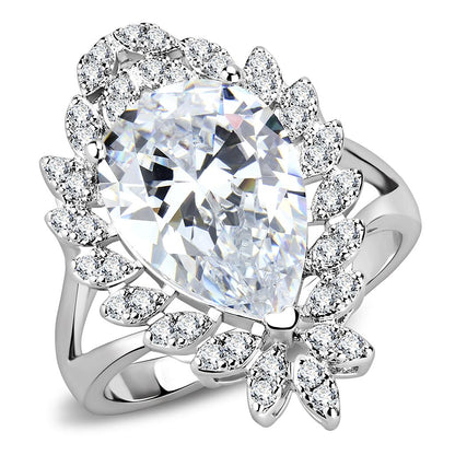 MA3W1435 - Rhodium Brass Ring with AAA Grade CZ  in Clear