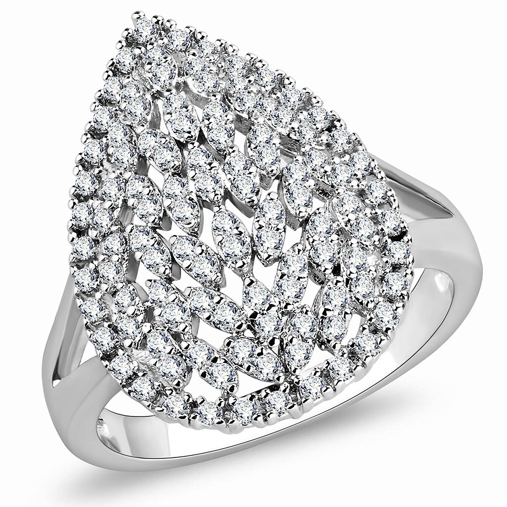 MA3W1436 - Rhodium Brass Ring with AAA Grade CZ  in Clear