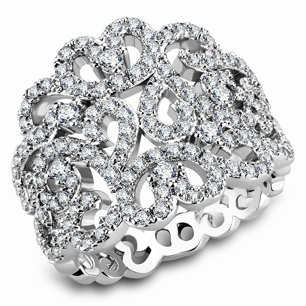 MA3W1439 - Rhodium Brass Ring with AAA Grade CZ  in Clear