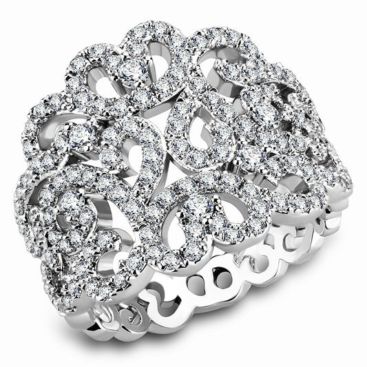 MA3W1439 - Rhodium Brass Ring with AAA Grade CZ  in Clear