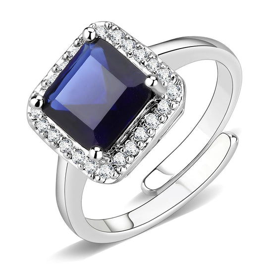 MA3W143 - Rhodium Brass Ring with Synthetic Synthetic Glass in Montana