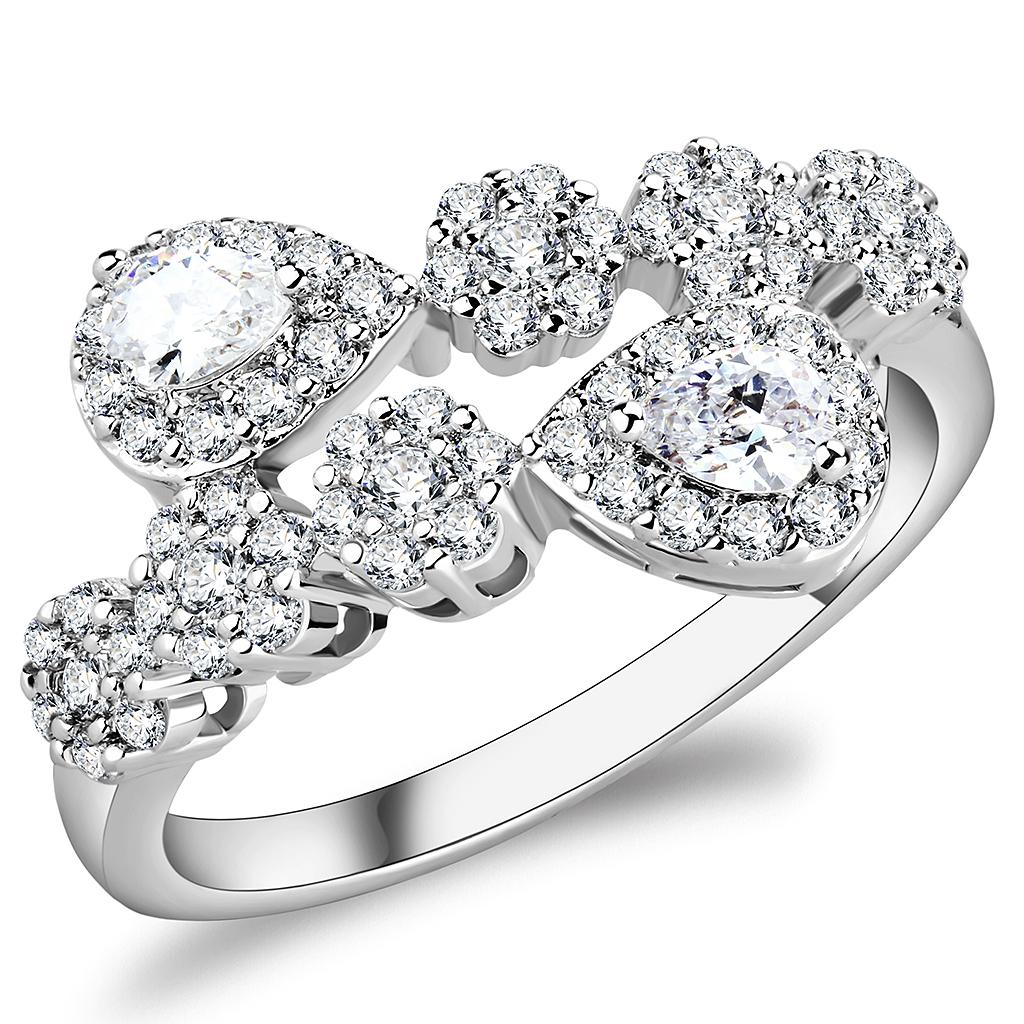 MA3W1441 - Rhodium Brass Ring with AAA Grade CZ  in Clear