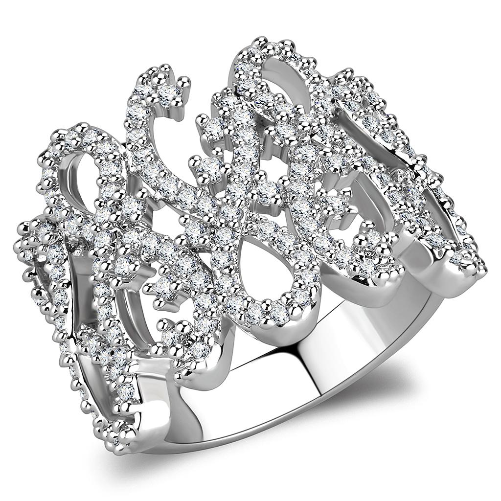 MA3W1443 - Rhodium Brass Ring with AAA Grade CZ  in Clear