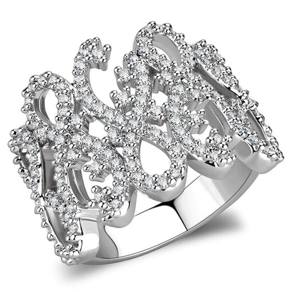 MA3W1443 - Rhodium Brass Ring with AAA Grade CZ  in Clear