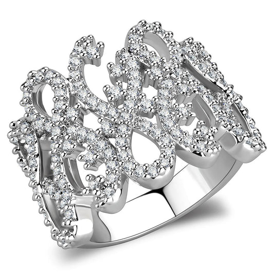 MA3W1443 - Rhodium Brass Ring with AAA Grade CZ  in Clear