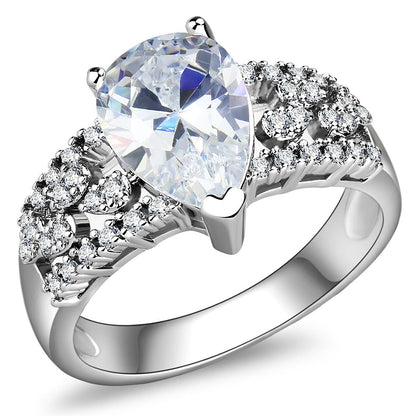 MA3W1444 - Rhodium Brass Ring with AAA Grade CZ  in Clear