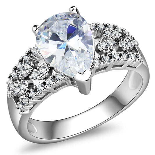 MA3W1444 - Rhodium Brass Ring with AAA Grade CZ  in Clear