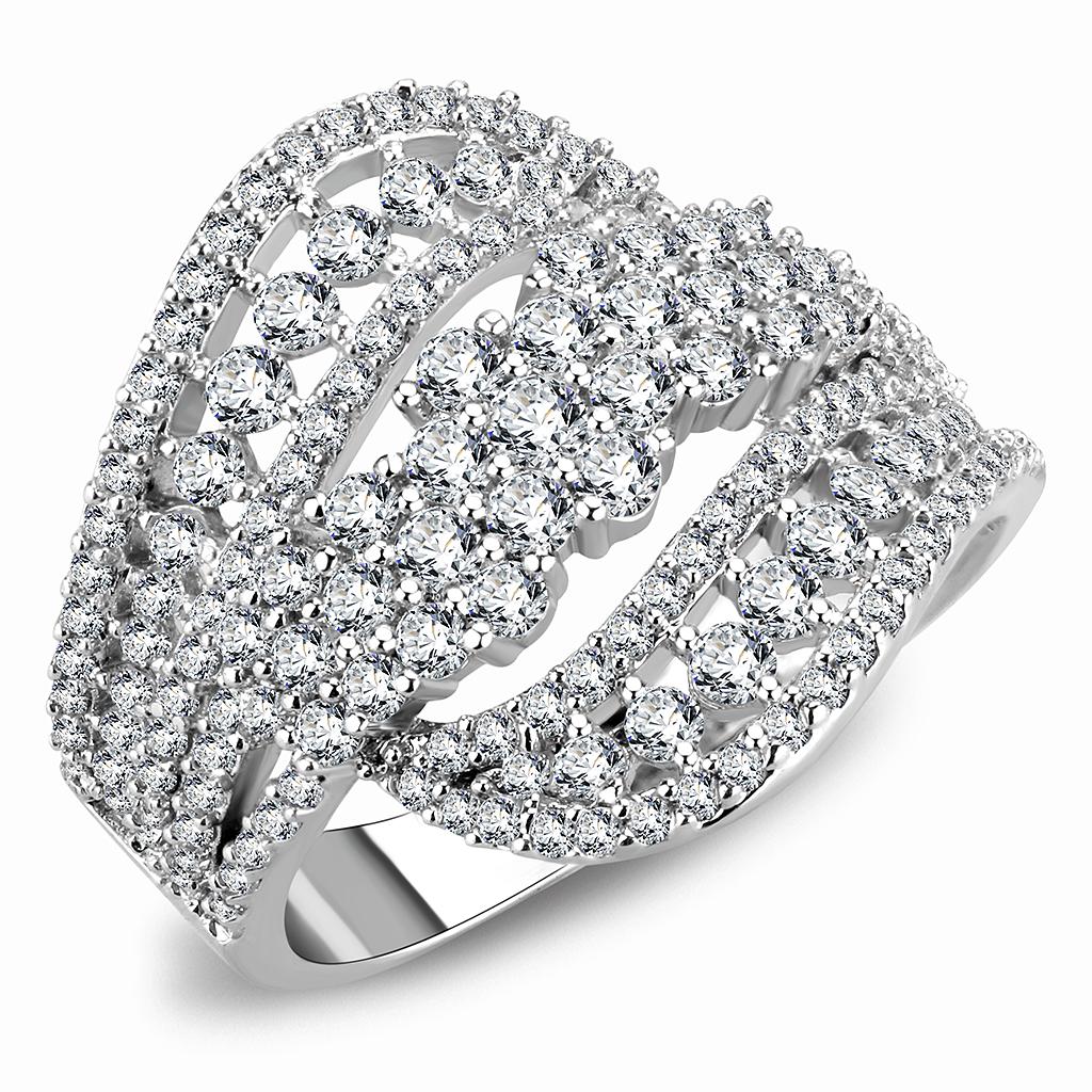 MA3W1445 - Rhodium Brass Ring with AAA Grade CZ  in Clear