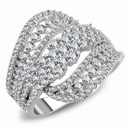 MA3W1445 - Rhodium Brass Ring with AAA Grade CZ  in Clear