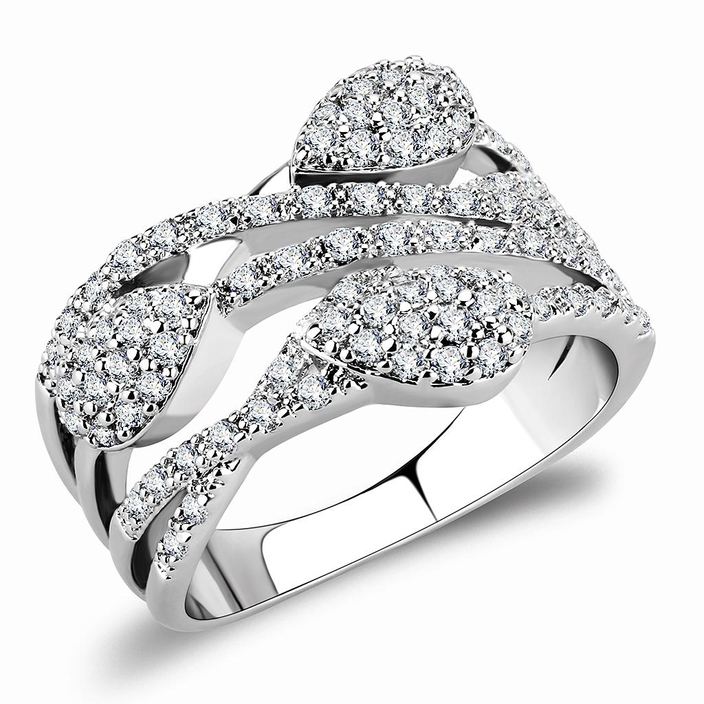 MA3W1446 - Rhodium Brass Ring with AAA Grade CZ  in Clear