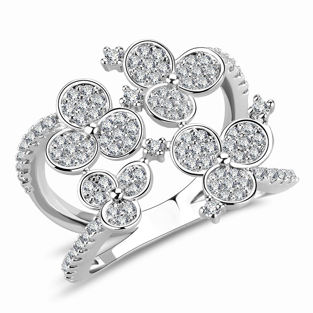 MA3W1447 - Rhodium Brass Ring with AAA Grade CZ  in Clear