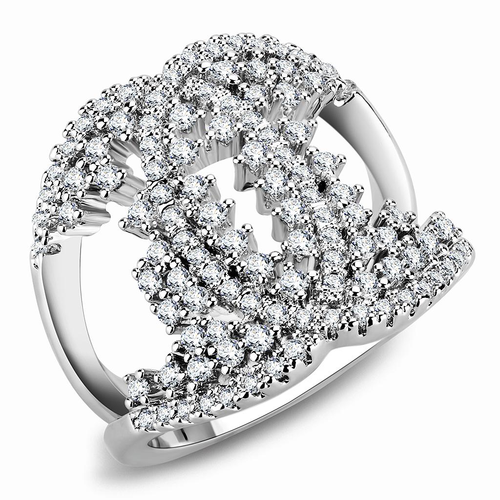 MA3W1448 - Rhodium Brass Ring with AAA Grade CZ  in Clear