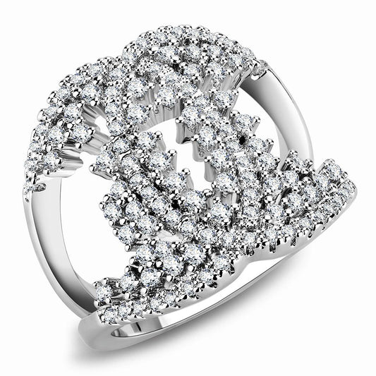 MA3W1448 - Rhodium Brass Ring with AAA Grade CZ  in Clear