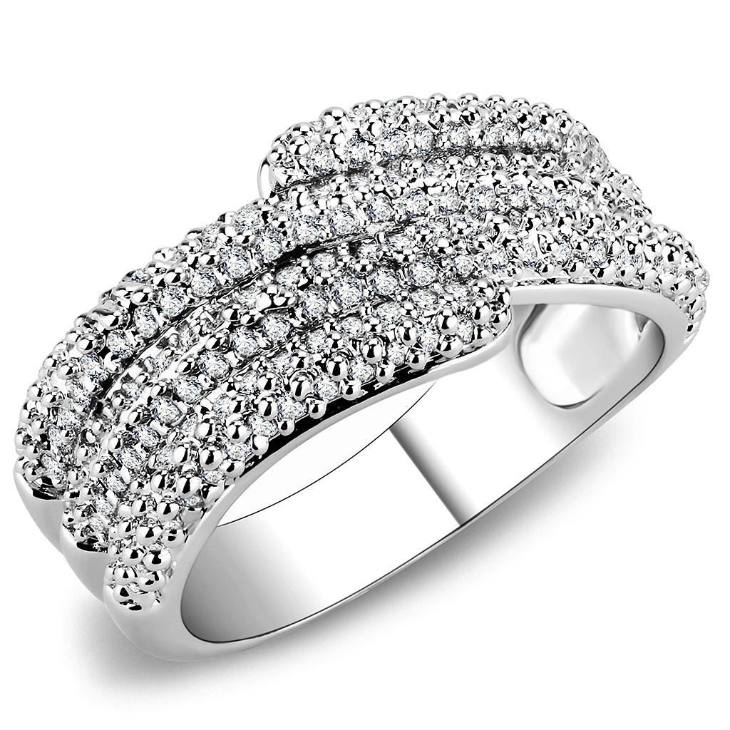 MA3W1449 - Rhodium Brass Ring with AAA Grade CZ  in Clear