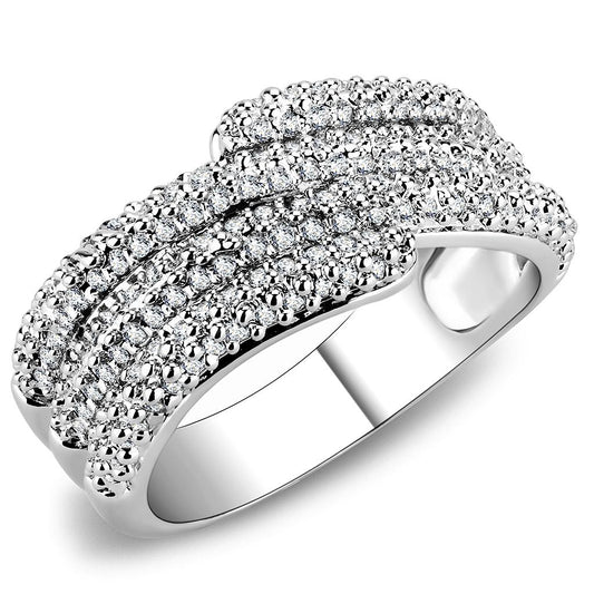 MA3W1449 - Rhodium Brass Ring with AAA Grade CZ  in Clear