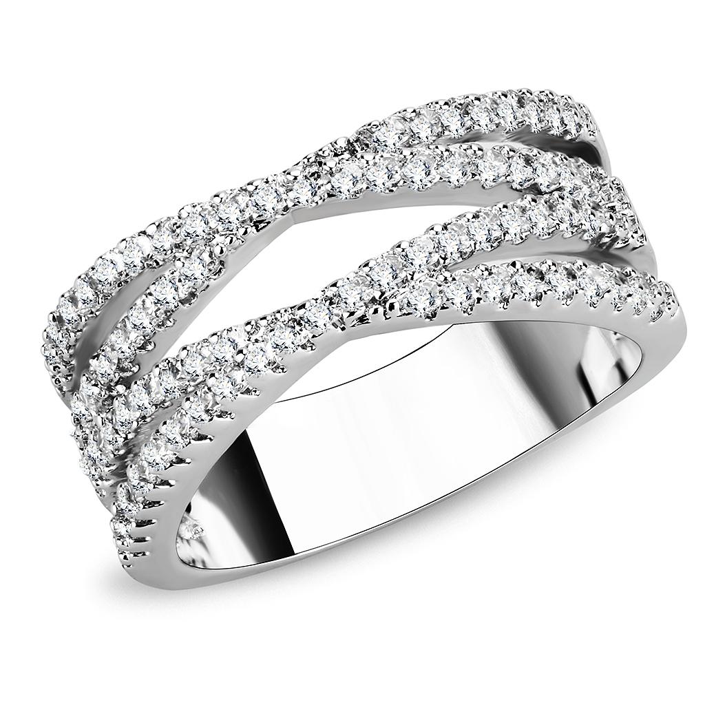 MA3W1450 - Rhodium Brass Ring with AAA Grade CZ  in Clear