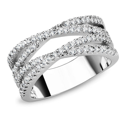 MA3W1450 - Rhodium Brass Ring with AAA Grade CZ  in Clear