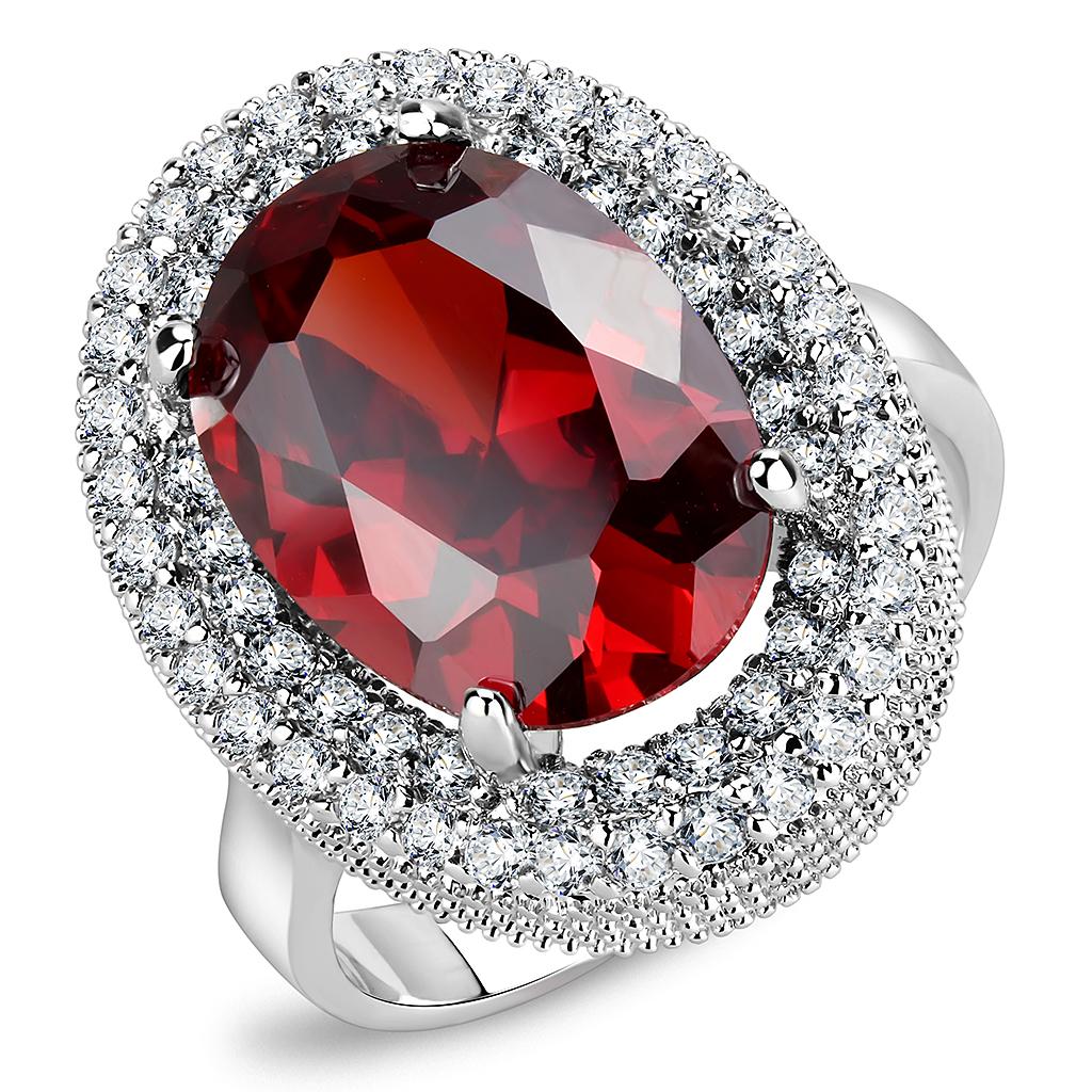 MA3W1455 - Rhodium Brass Ring with AAA Grade CZ  in Garnet