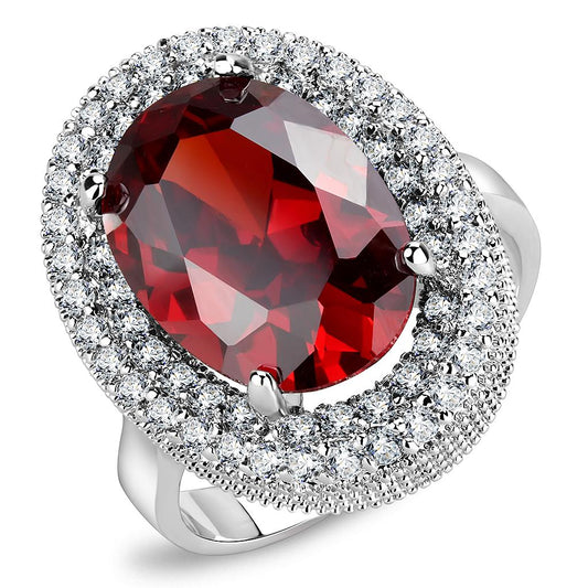 MA3W1455 - Rhodium Brass Ring with AAA Grade CZ  in Garnet