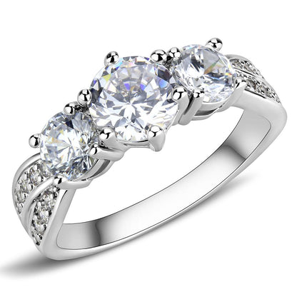 MA3W1456 - Rhodium Brass Ring with AAA Grade CZ  in Clear