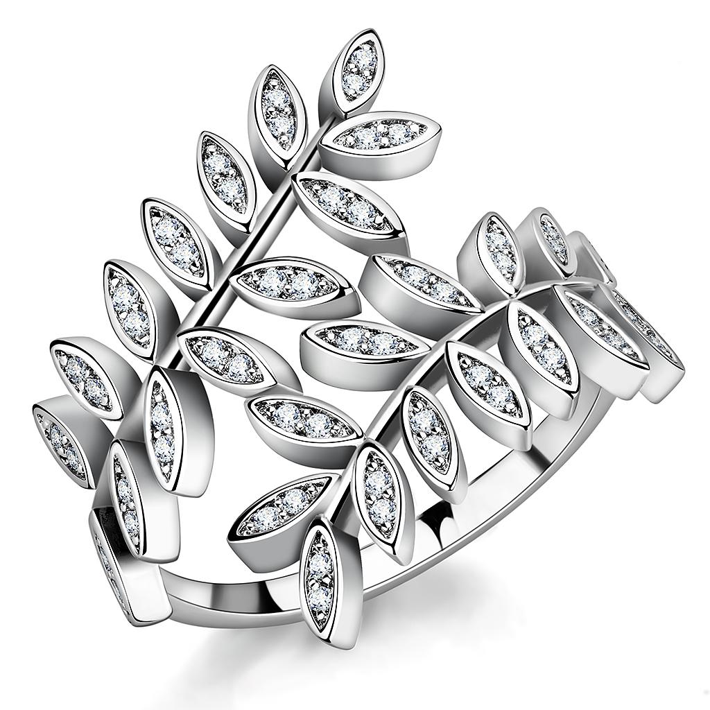 MA3W1457 - Rhodium Brass Ring with AAA Grade CZ  in Clear