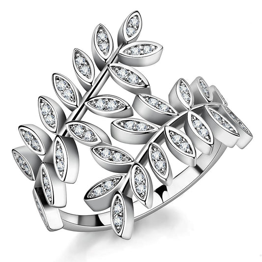 MA3W1457 - Rhodium Brass Ring with AAA Grade CZ  in Clear