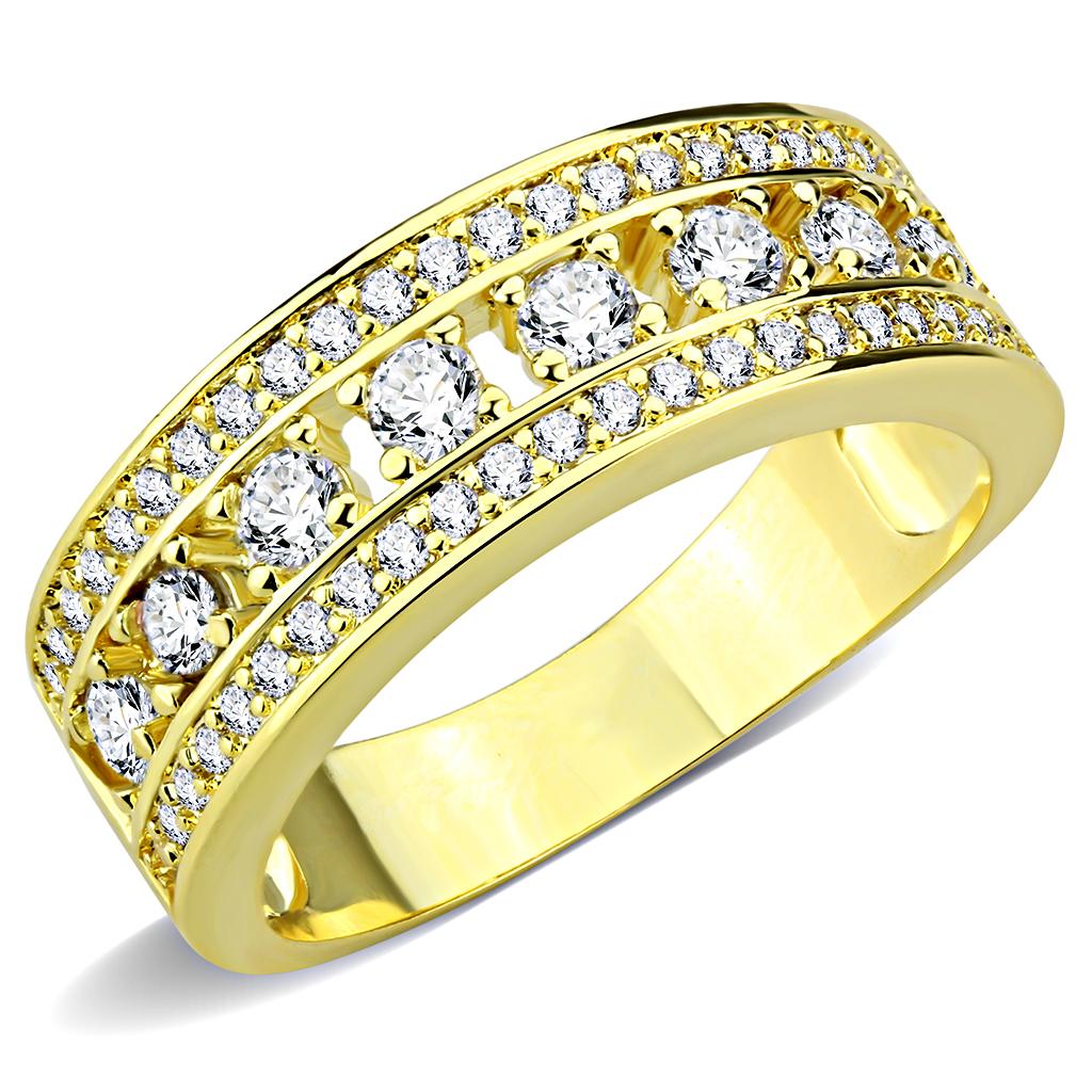 MA3W1459 - Gold Brass Ring with AAA Grade CZ  in Clear