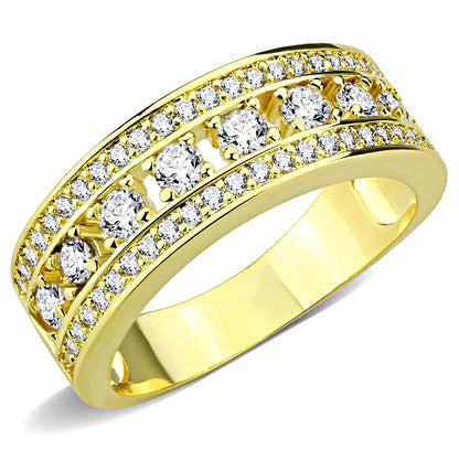 MA3W1459 - Gold Brass Ring with AAA Grade CZ  in Clear
