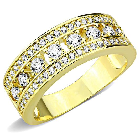 MA3W1459 - Gold Brass Ring with AAA Grade CZ  in Clear