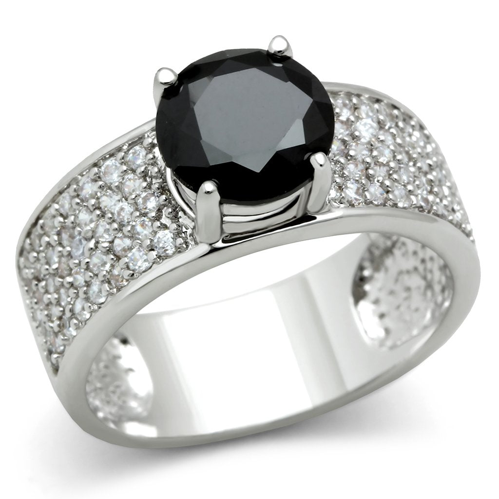 MA3W145 - Rhodium Brass Ring with AAA Grade CZ  in Jet