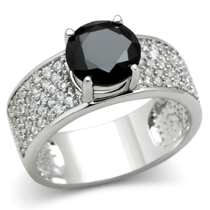 MA3W145 - Rhodium Brass Ring with AAA Grade CZ  in Jet