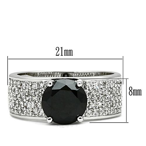 MA3W145 - Rhodium Brass Ring with AAA Grade CZ  in Jet