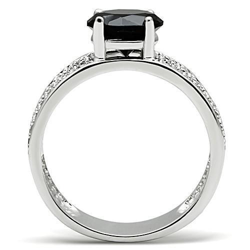 MA3W145 - Rhodium Brass Ring with AAA Grade CZ  in Jet