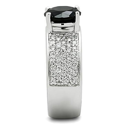 MA3W145 - Rhodium Brass Ring with AAA Grade CZ  in Jet
