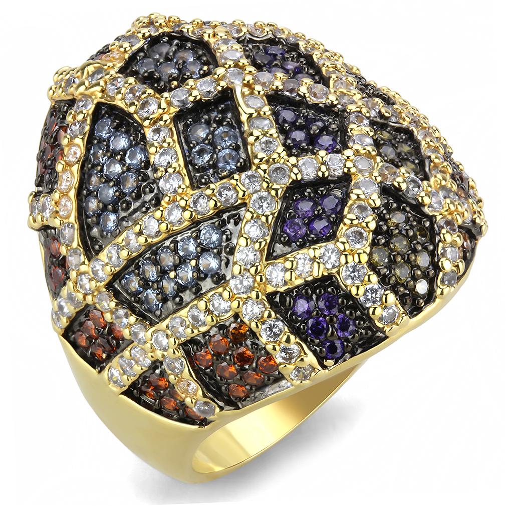 MA3W1461 - Gold+Ruthenium Brass Ring with AAA Grade CZ  in Multi Color