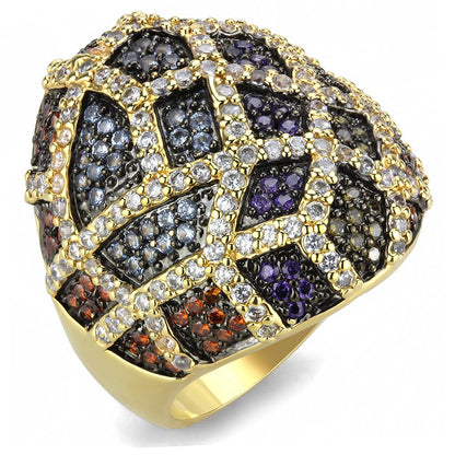 MA3W1461 - Gold+Ruthenium Brass Ring with AAA Grade CZ  in Multi Color