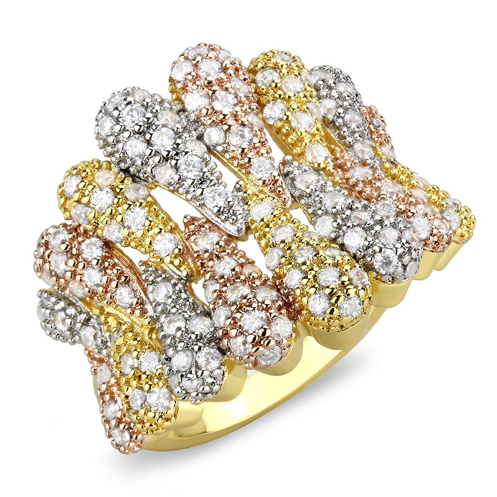 MA3W1462 - Tricolor Brass Ring with AAA Grade CZ  in Clear