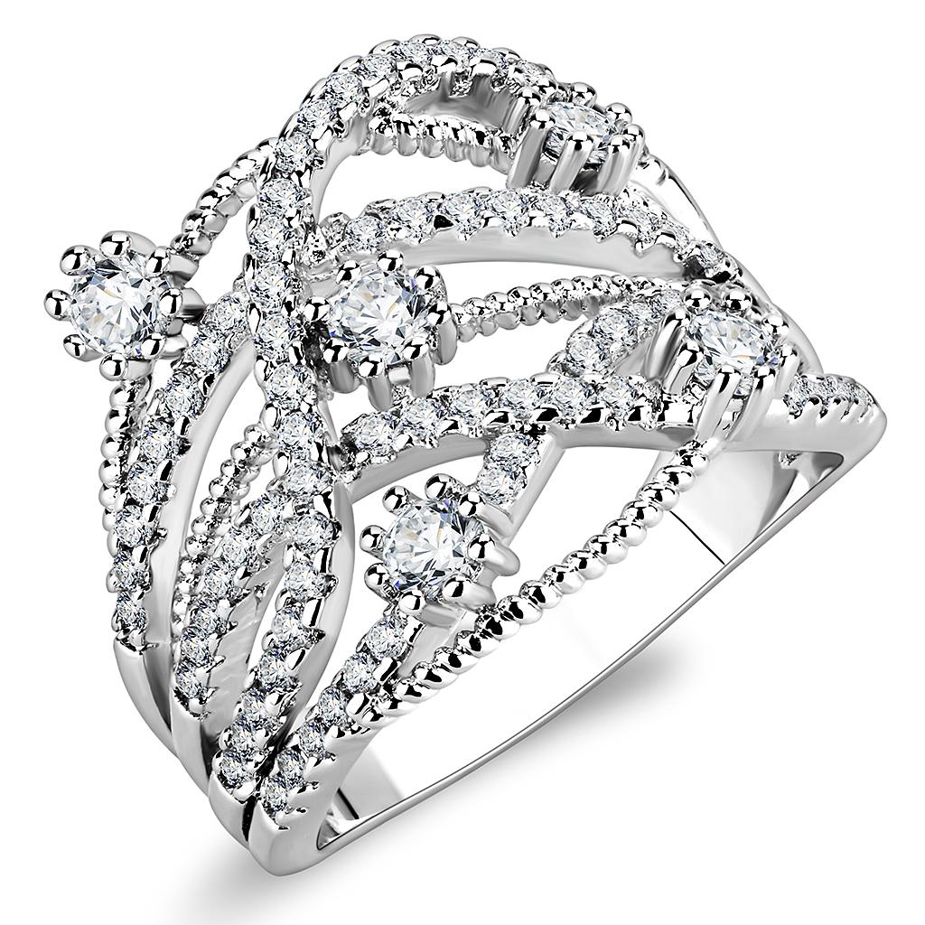 MA3W1463 - Rhodium Brass Ring with AAA Grade CZ  in Clear