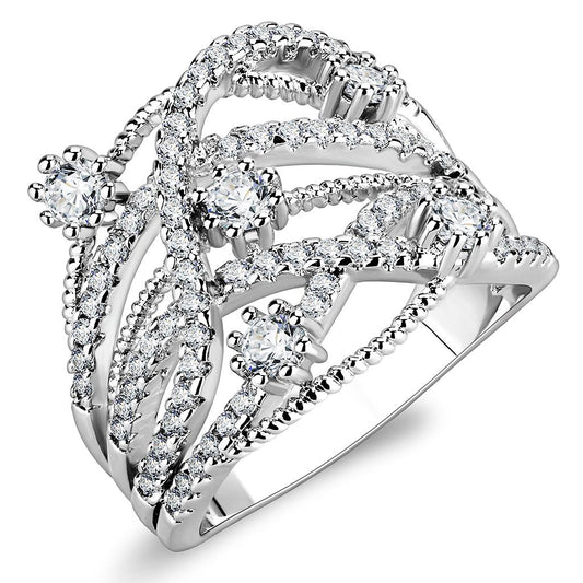 MA3W1463 - Rhodium Brass Ring with AAA Grade CZ  in Clear