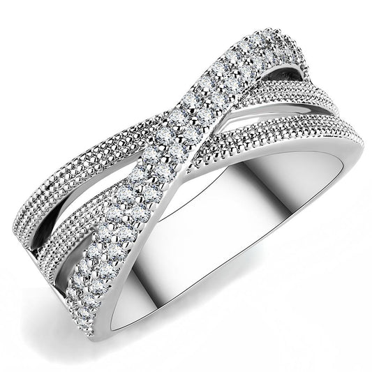 MA3W1464 - Rhodium Brass Ring with AAA Grade CZ  in Clear