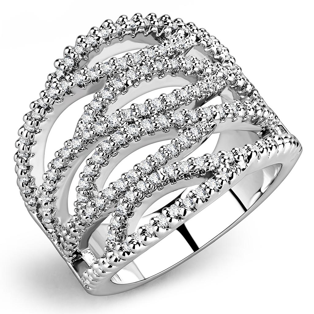 MA3W1465 - Rhodium Brass Ring with AAA Grade CZ  in Clear