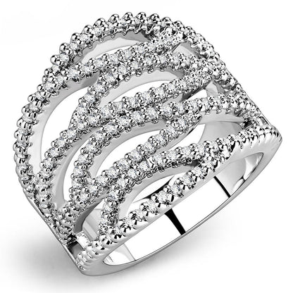 MA3W1465 - Rhodium Brass Ring with AAA Grade CZ  in Clear