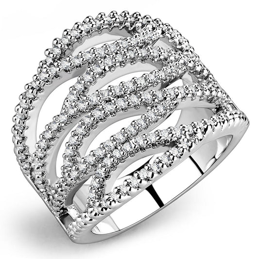MA3W1465 - Rhodium Brass Ring with AAA Grade CZ  in Clear