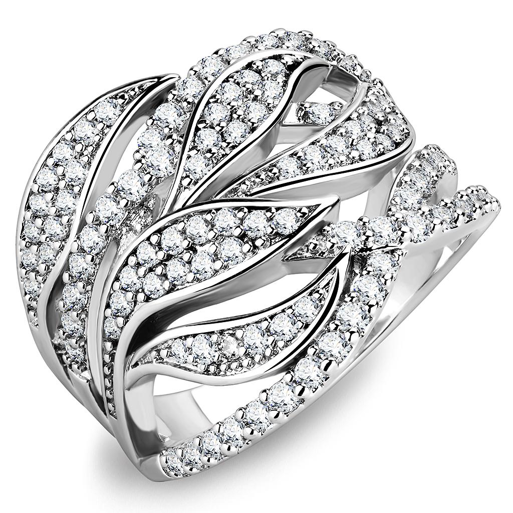 MA3W1466 - Rhodium Brass Ring with AAA Grade CZ  in Clear
