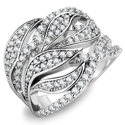 MA3W1466 - Rhodium Brass Ring with AAA Grade CZ  in Clear