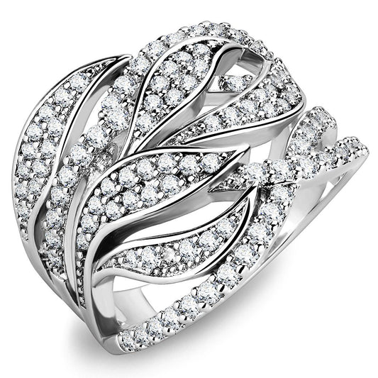 MA3W1466 - Rhodium Brass Ring with AAA Grade CZ  in Clear