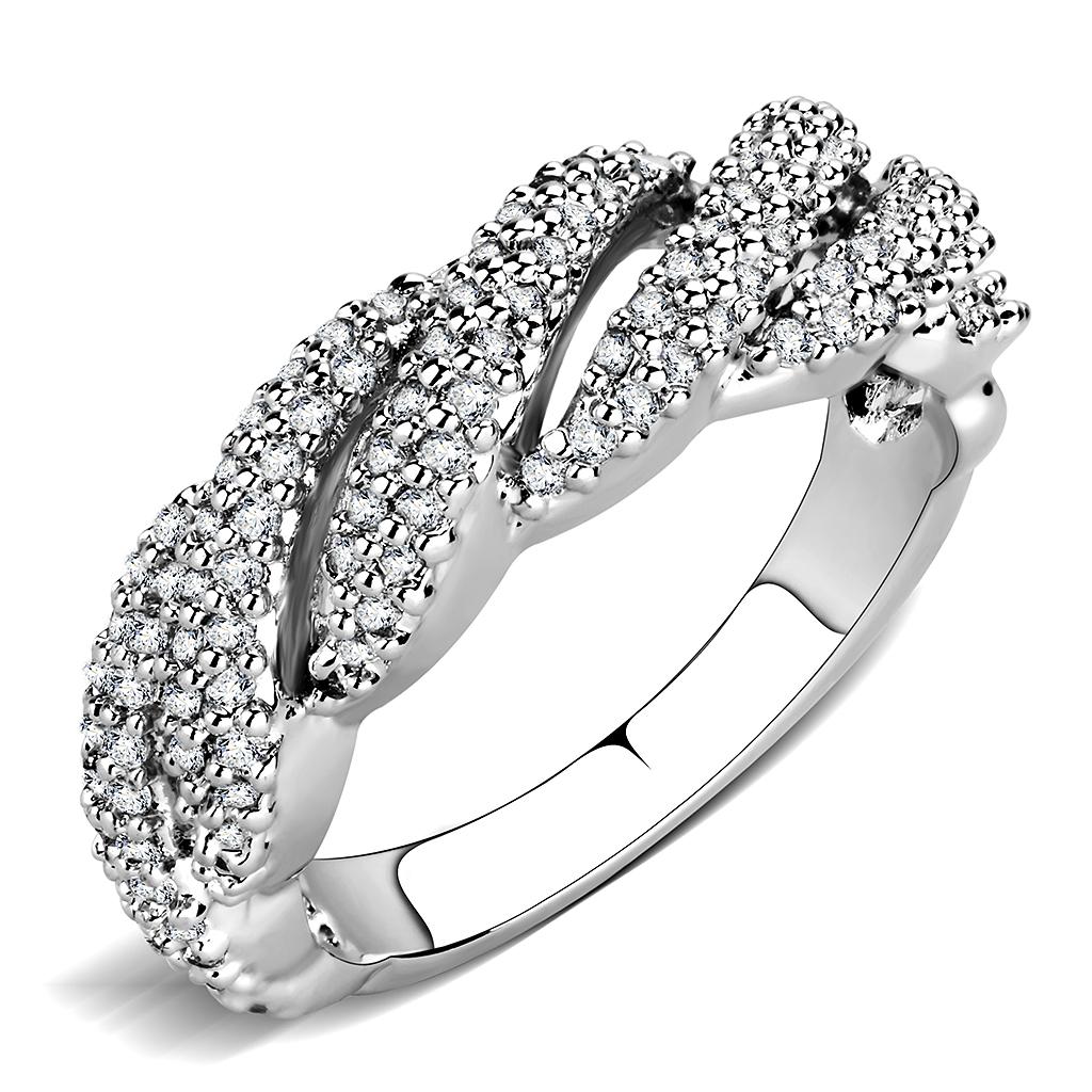 MA3W1468 - Rhodium Brass Ring with AAA Grade CZ  in Clear